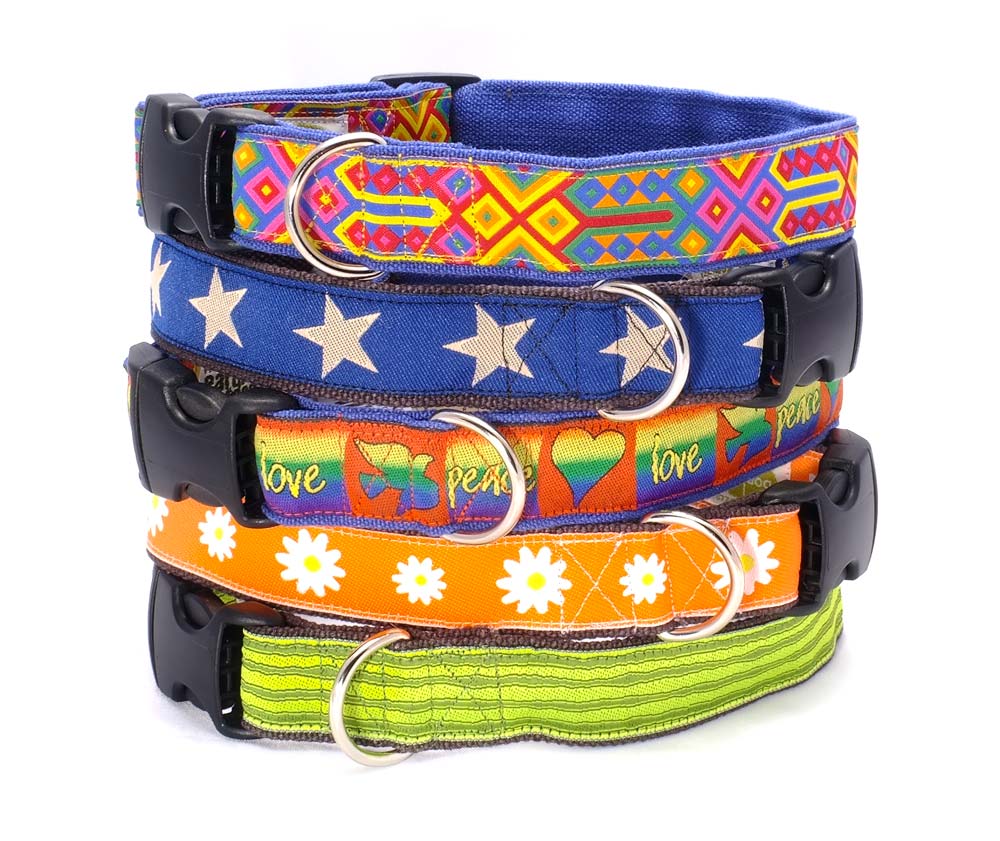 A stack of earthdog decorative hemp dog collars.