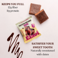 elavi chocolate protein brownies are available now in kym's vegan market