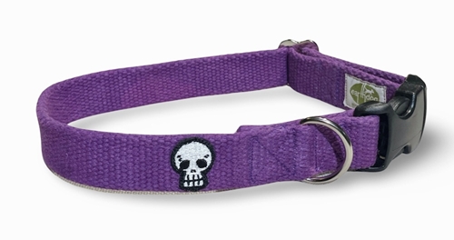 earthdog hemp solid violet adjustable collar with skull patch added