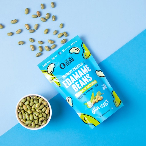 only bean vegan crunch roasted edamame now available in kym's vegan market
