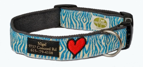earthdog fletcher collar with heart patch and a custom patch