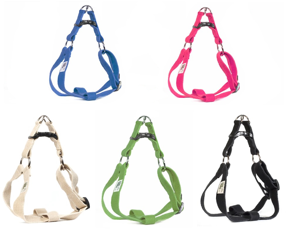 earthdog solid hemp step-in dog harnesses in a variety of colors